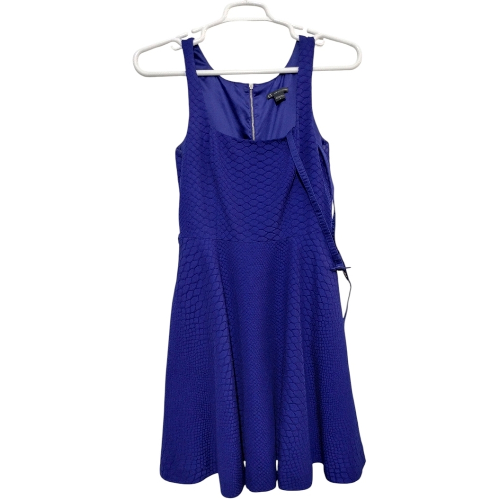 Armani Exchange Square Neckline Textured Skater Dress Women's 8 Belted